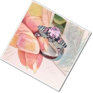Pink Sapphire Cubic Zircon Ring in Black Tone Size